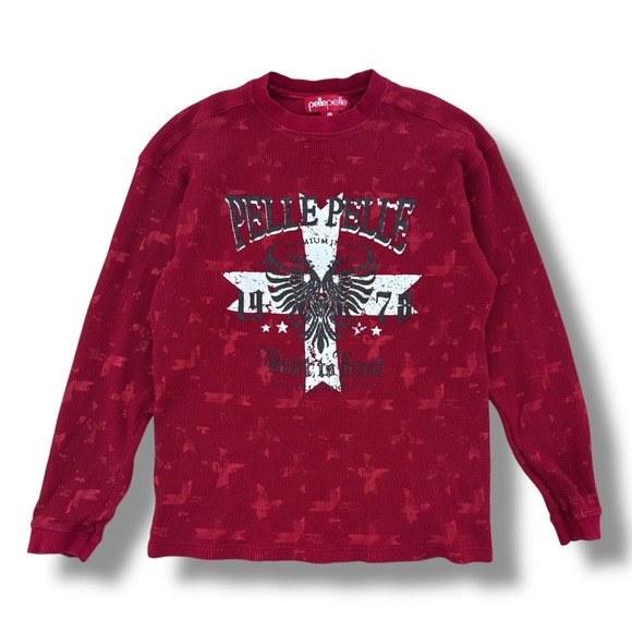 Vintage Y2K Pelle Pelle Long Sleeve Waffle Knit Shirt Red Size Large - Picture 1 of 7